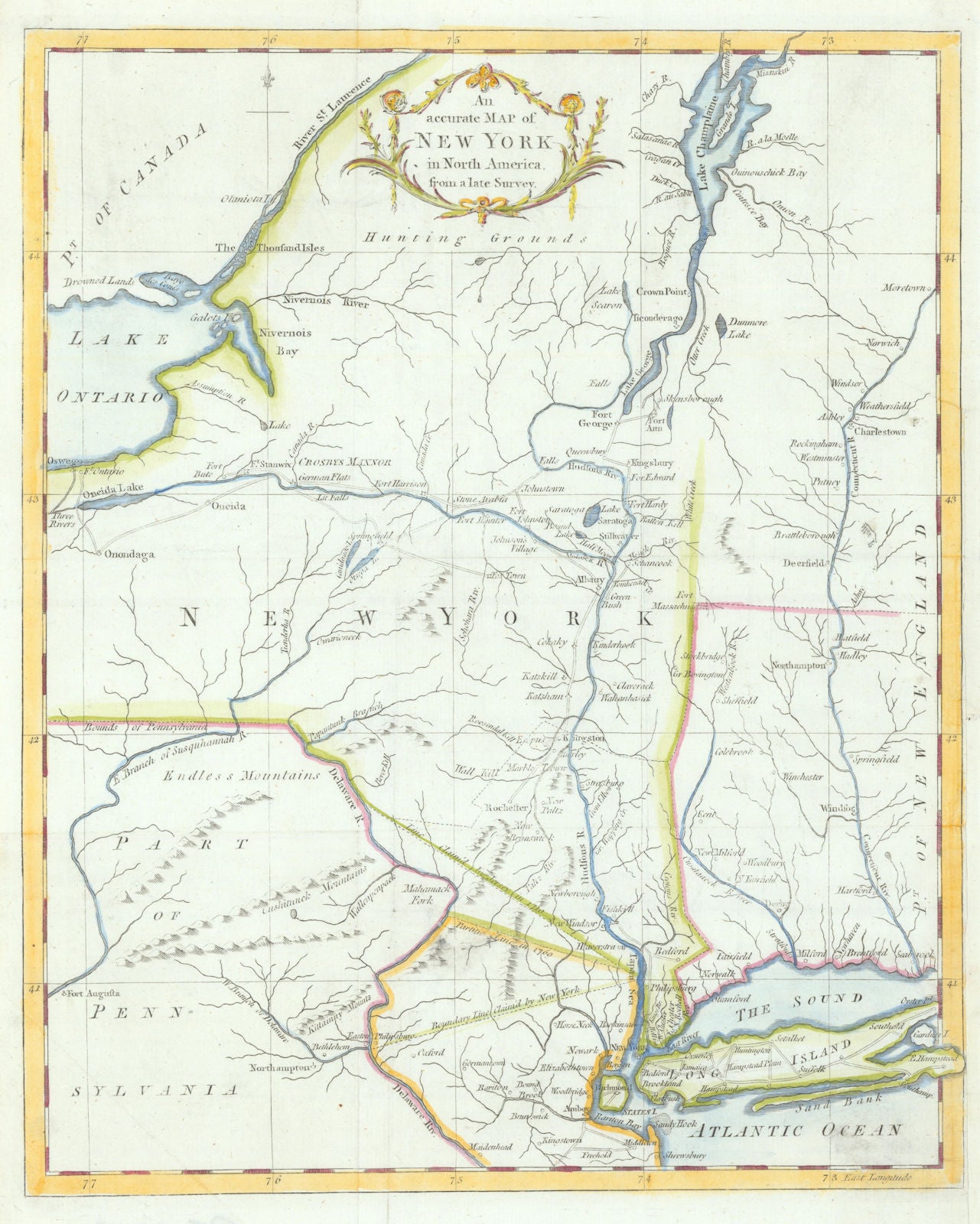 An accurate Map of New York, in North America… Universal Magazine 1780 old